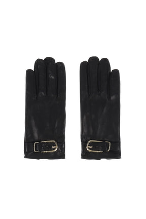 BUCKLE APLIQUE LEATHER GLOVES / BLK