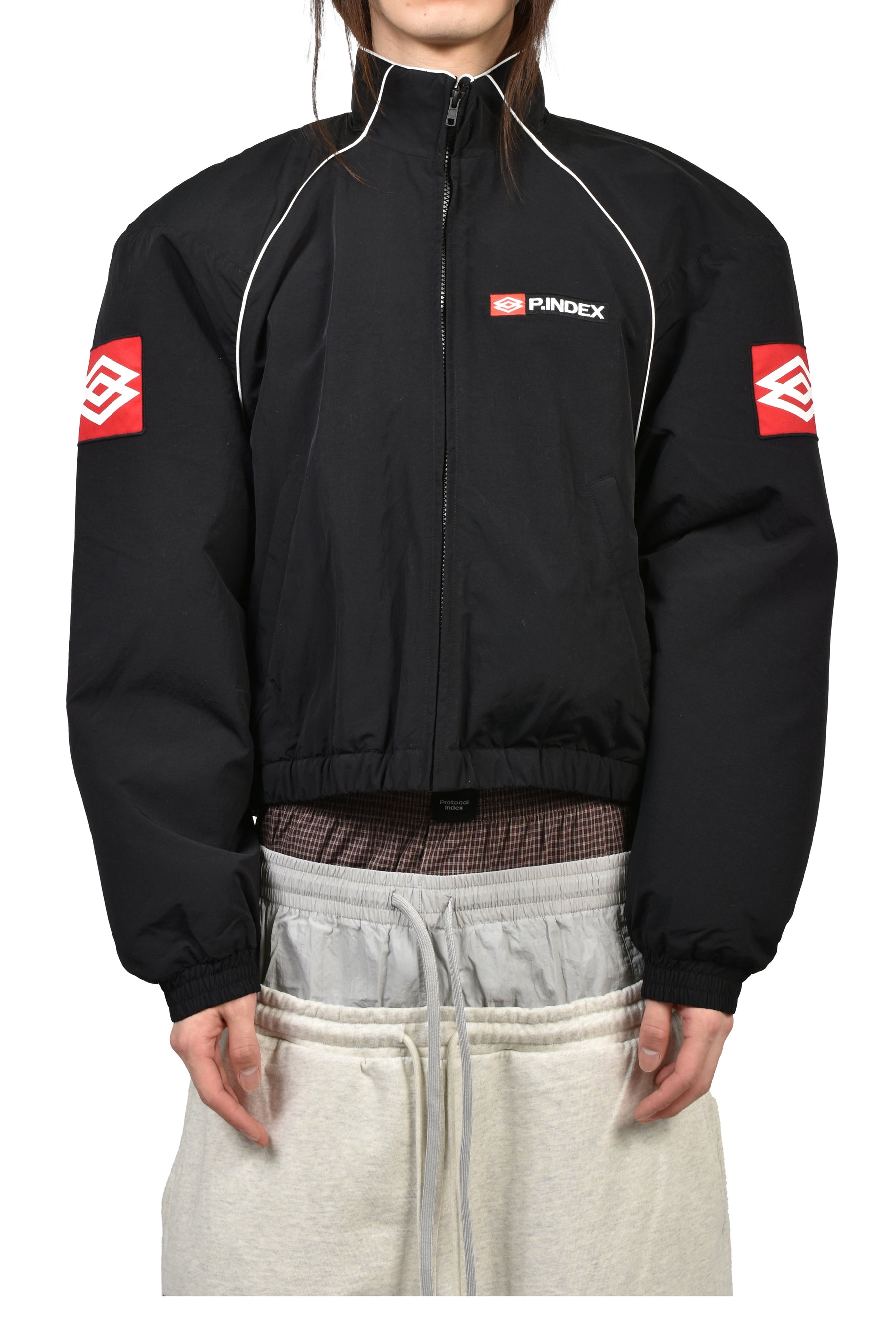 EXAGGERATED SHOULDER TRACK JACKET / BLK