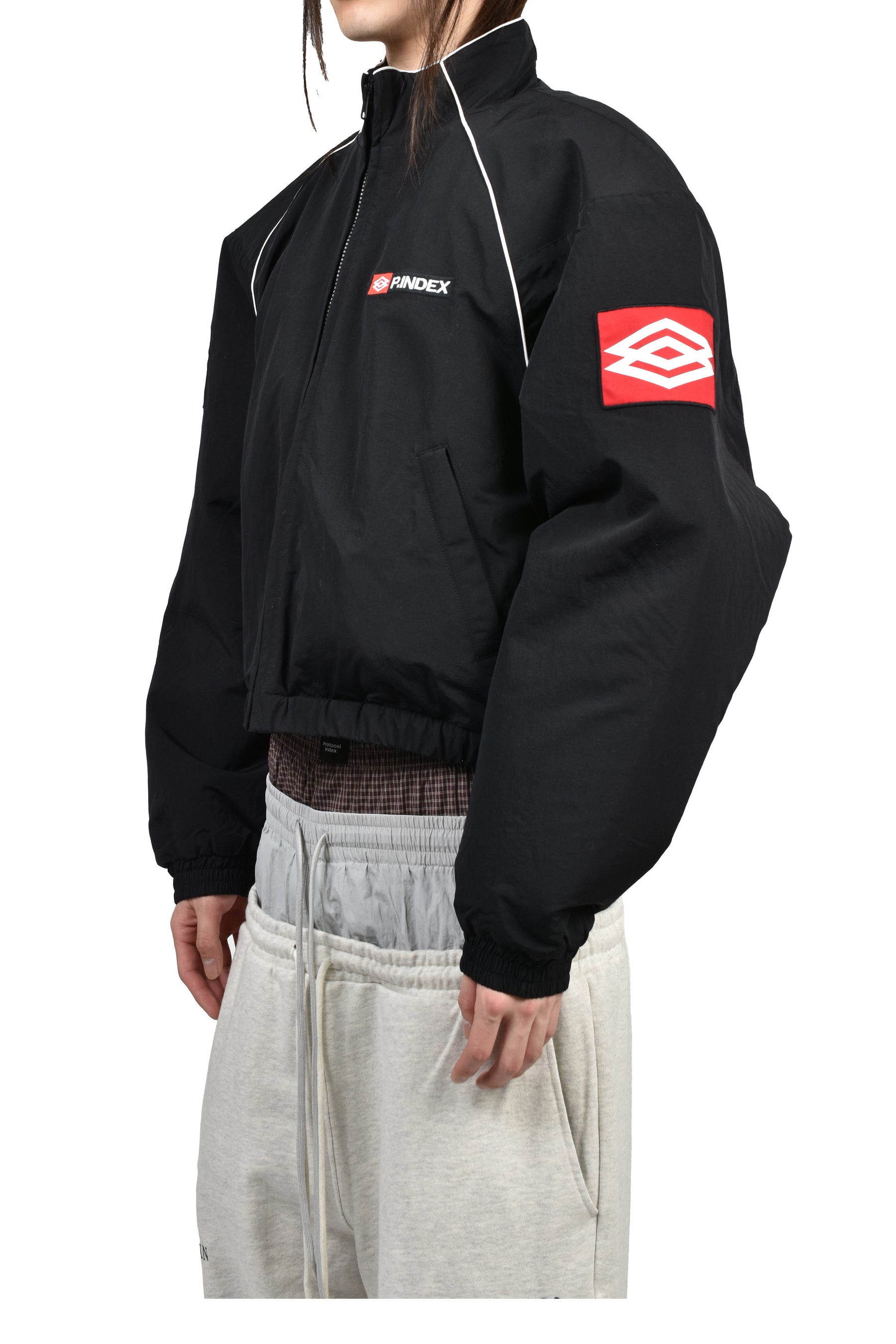 EXAGGERATED SHOULDER TRACK JACKET / BLK