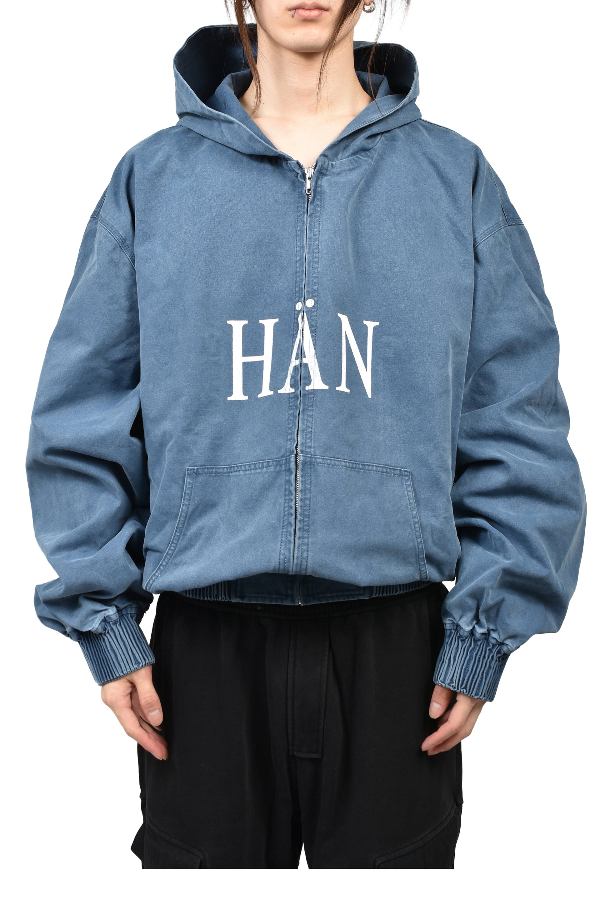 GARMENT DYE WASHED CANVAS JACKET / BLU