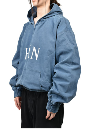 GARMENT DYE WASHED CANVAS JACKET / BLU