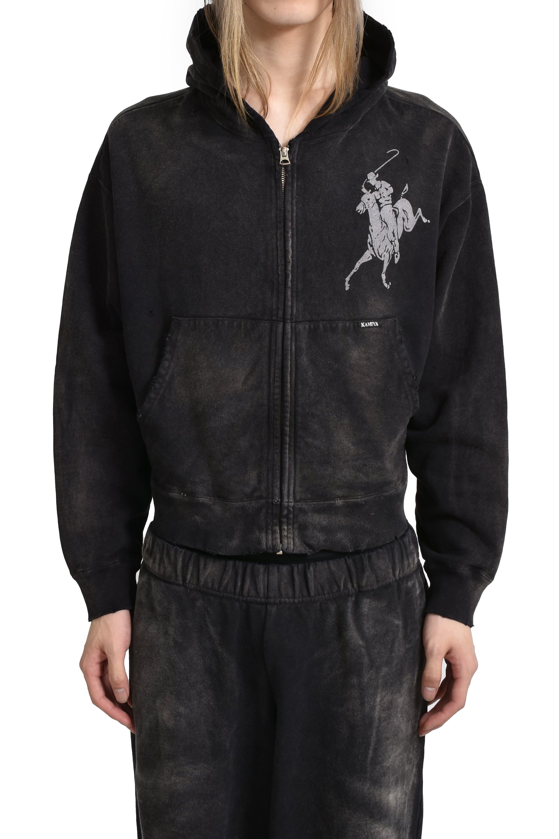 “RODEO”BREACHED ZIP-UP HOODIE / BLK