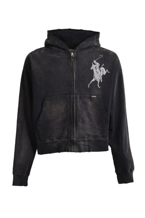 “RODEO”BREACHED ZIP-UP HOODIE / BLK