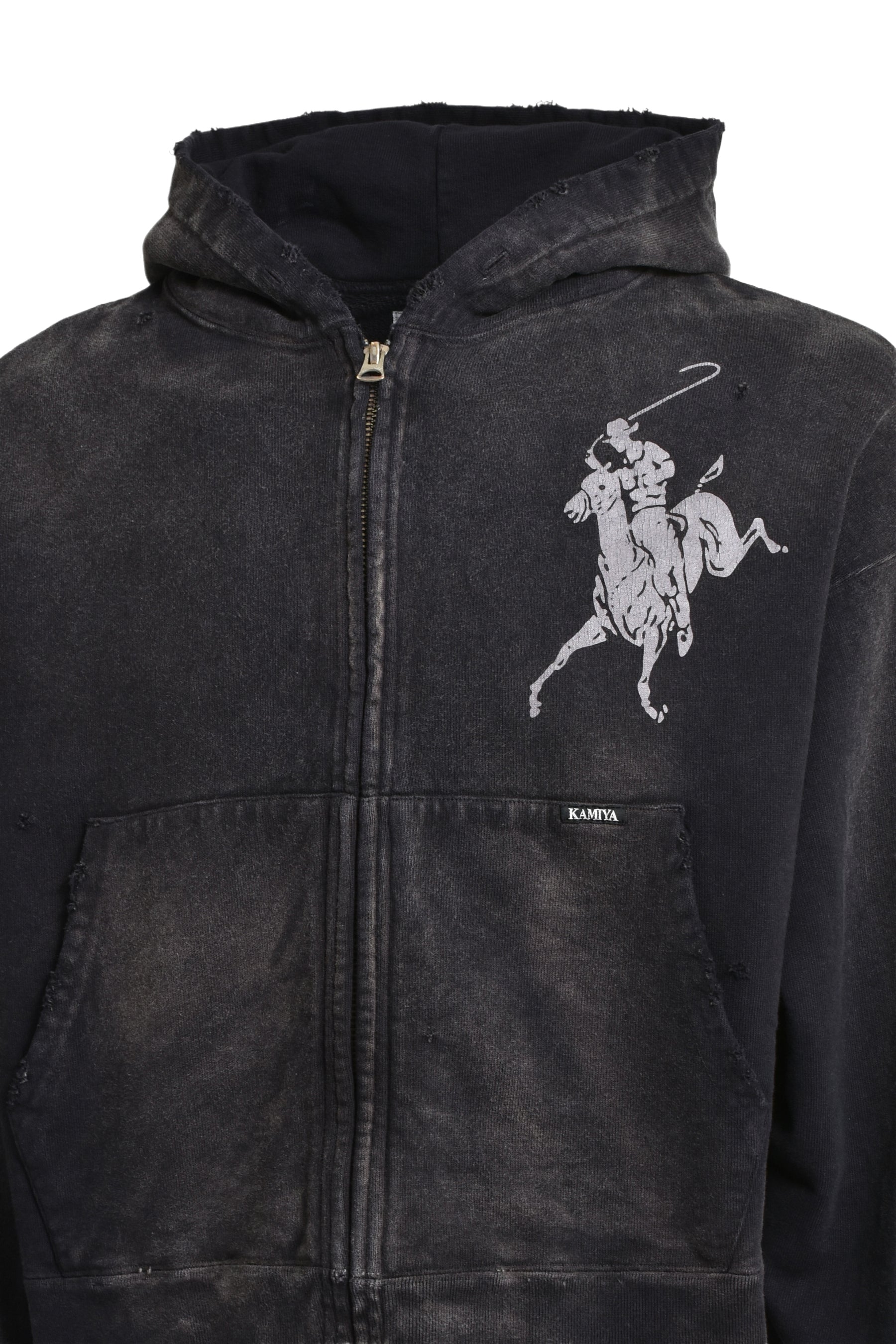 “RODEO”BREACHED ZIP-UP HOODIE / BLK