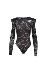 PRINTED SHOULDER PAD LEOTARD / BLK 