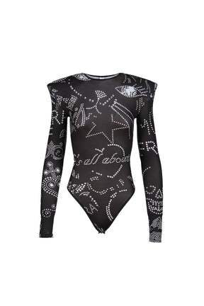 PRINTED SHOULDER PAD LEOTARD / BLK 