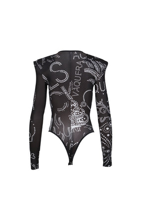 PRINTED SHOULDER PAD LEOTARD / BLK 