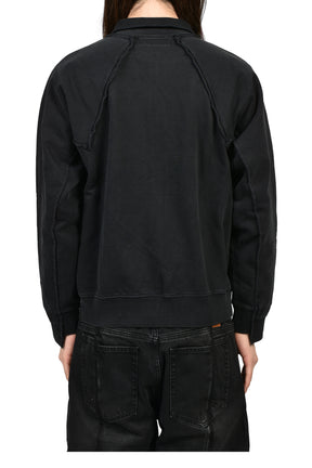 BIKER CROSS FITTED ZIP-UP HOODIE / BLK