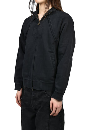 BIKER CROSS FITTED ZIP-UP HOODIE / BLK