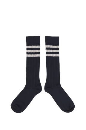 WB CROCHET HIGH SOCK / CHALK WHITE / NIGHT NAVY