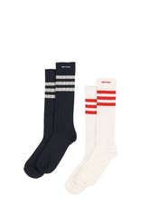 WB CROCHET HIGH SOCK / CHALK WHITE / NIGHT NAVY