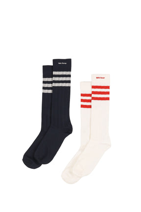 WB CROCHET HIGH SOCK / CHALK WHITE / NIGHT NAVY