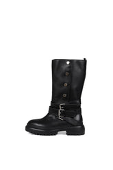SNAP OPEN MIDDLE BOOTS / BLK