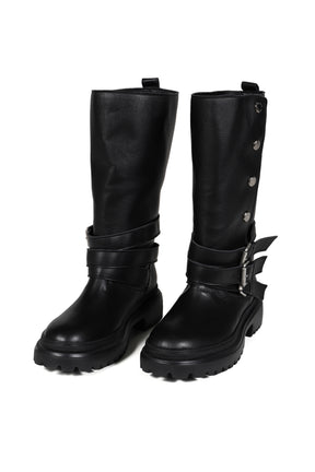 SNAP OPEN MIDDLE BOOTS / BLK