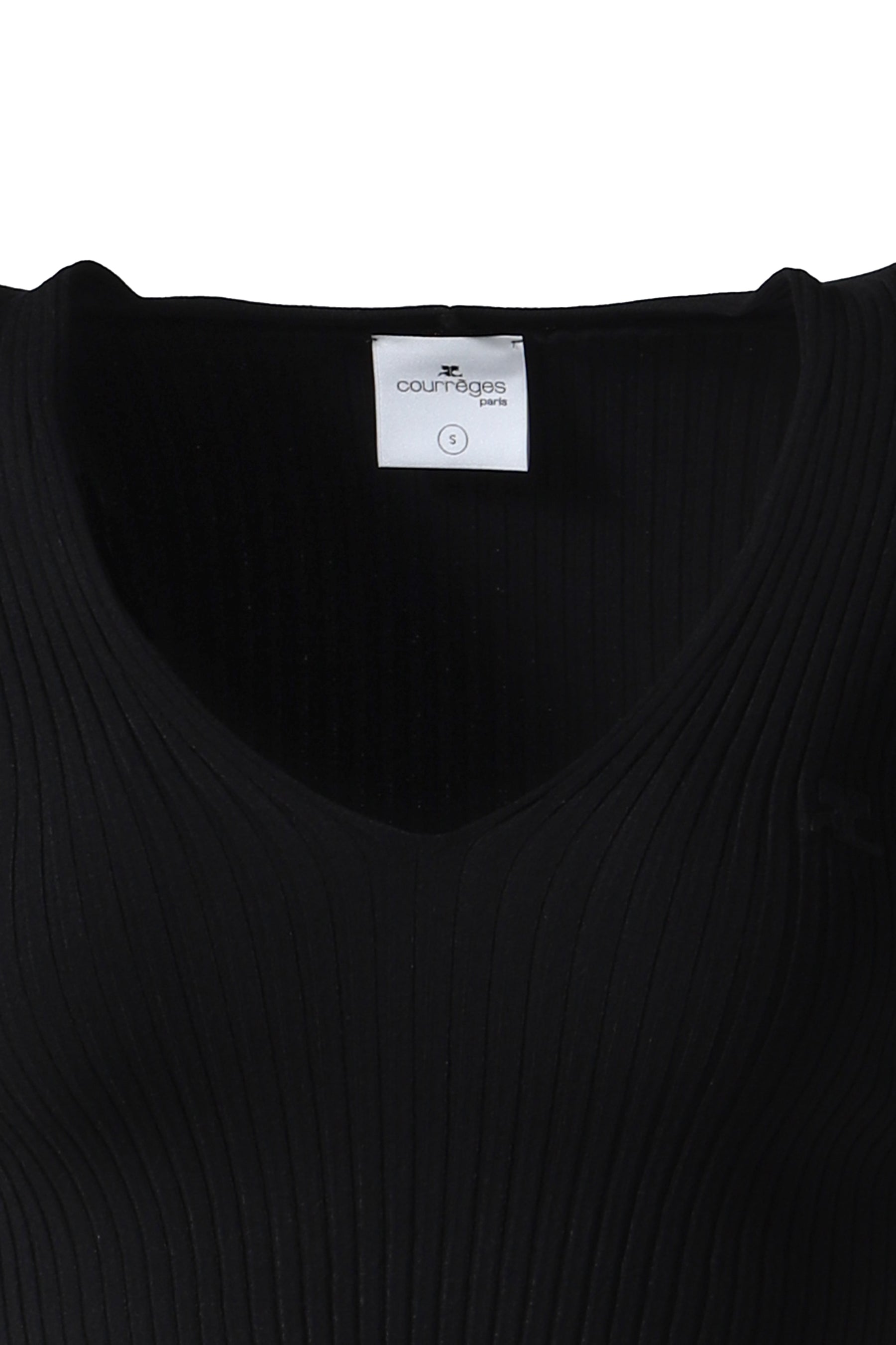 V NECK RIB KNIT CROPPED SWEATER / BLK