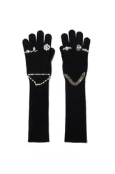 JEWELRY ATTACHED LONG GLOVES / SMALL / BLACK / SILVER