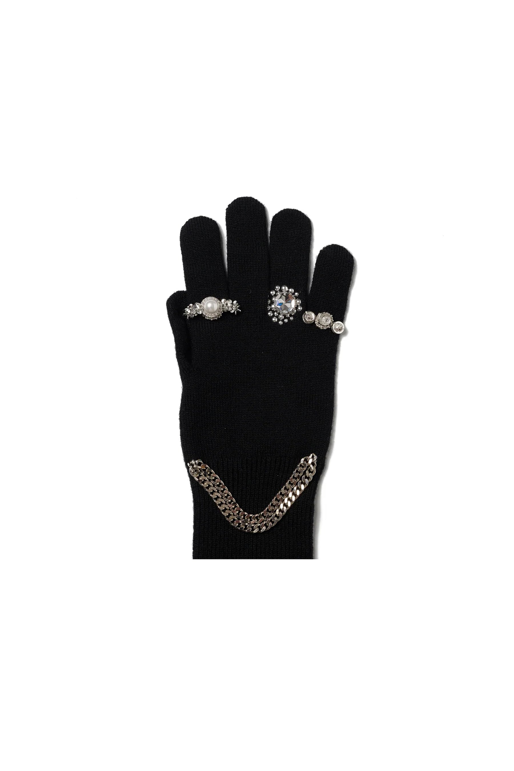 JEWELRY ATTACHED LONG GLOVES / SMALL / BLACK / SILVER