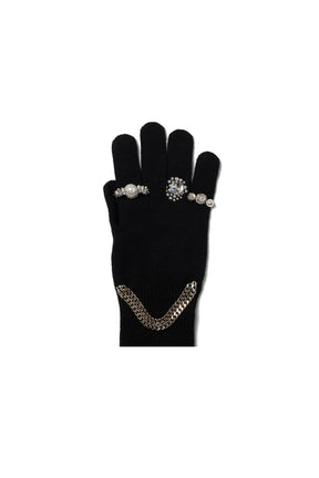 JEWELRY ATTACHED LONG GLOVES / SMALL / BLACK / SILVER