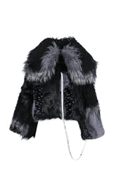 PATCHWORK FUR ASYM COAT - BLACK / BLK