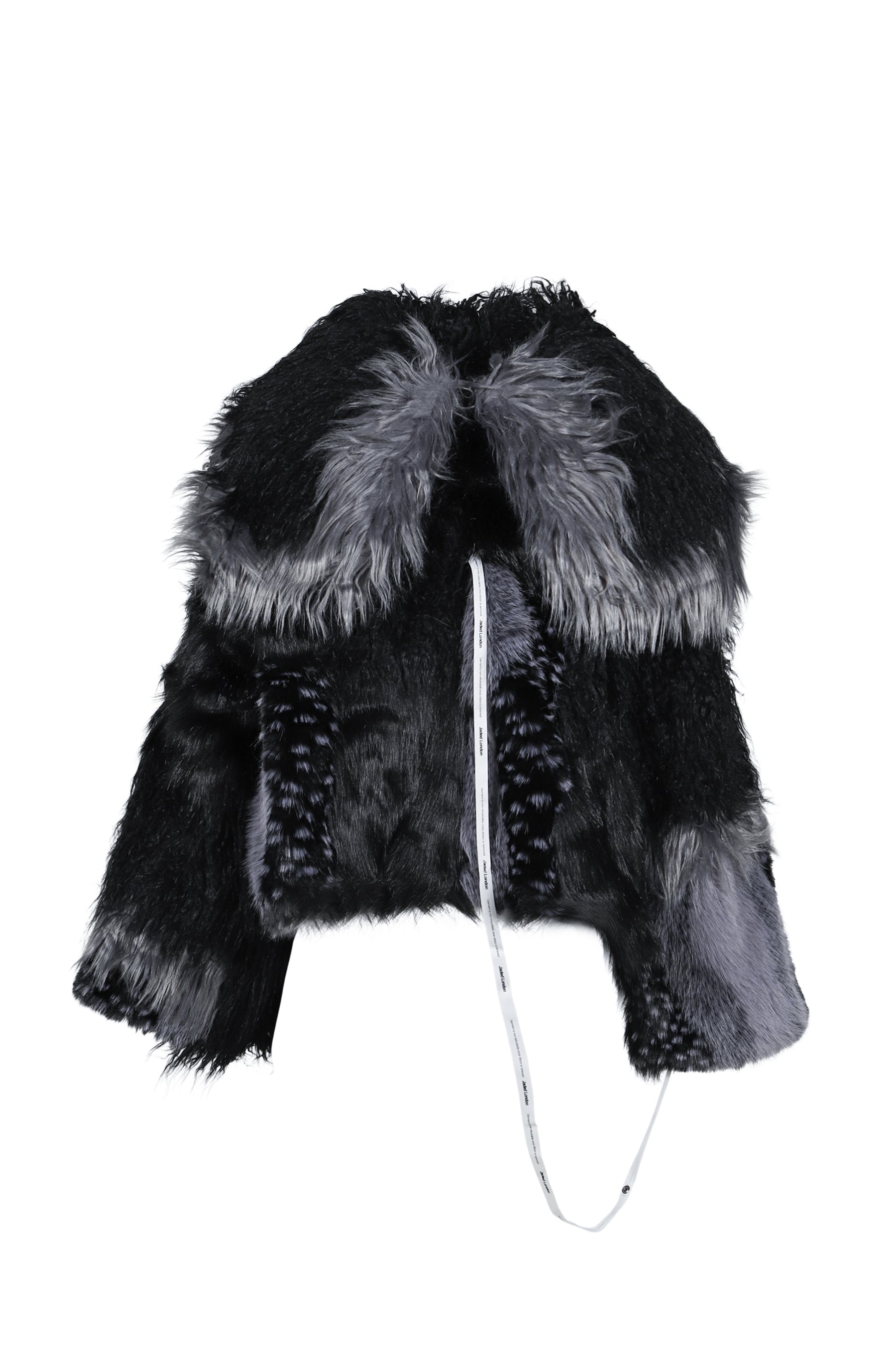 PATCHWORK FUR ASYM COAT - BLACK / BLK
