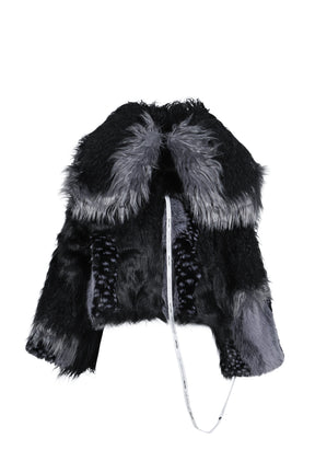 PATCHWORK FUR ASYM COAT - BLACK / BLK