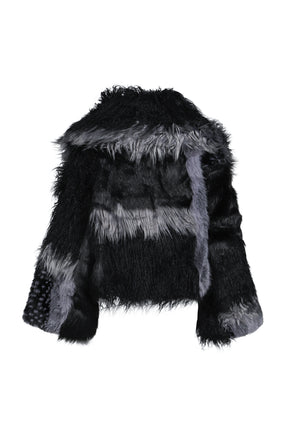 PATCHWORK FUR ASYM COAT - BLACK / BLK