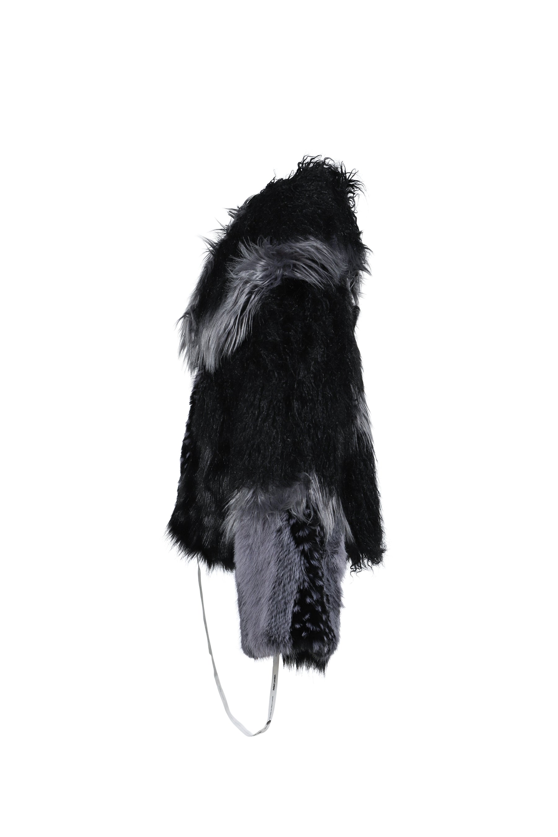 PATCHWORK FUR ASYM COAT - BLACK / BLK