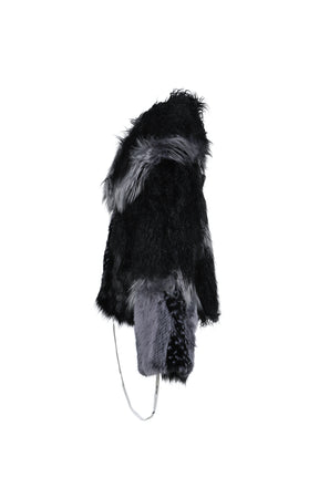 PATCHWORK FUR ASYM COAT - BLACK / BLK