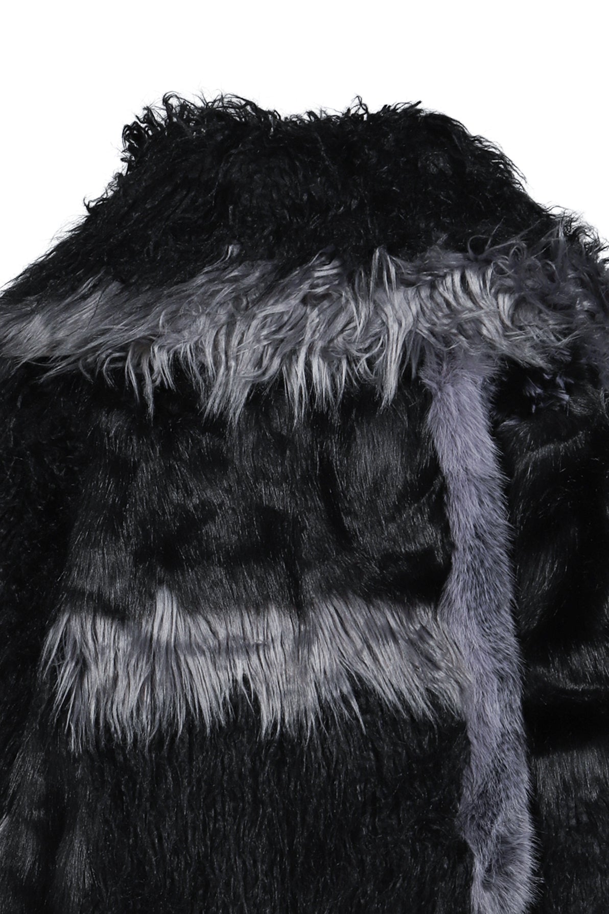 PATCHWORK FUR ASYM COAT - BLACK / BLK