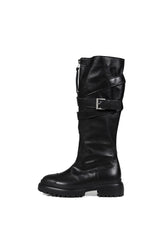FOLDED BELT LONG BOOTS / BLK