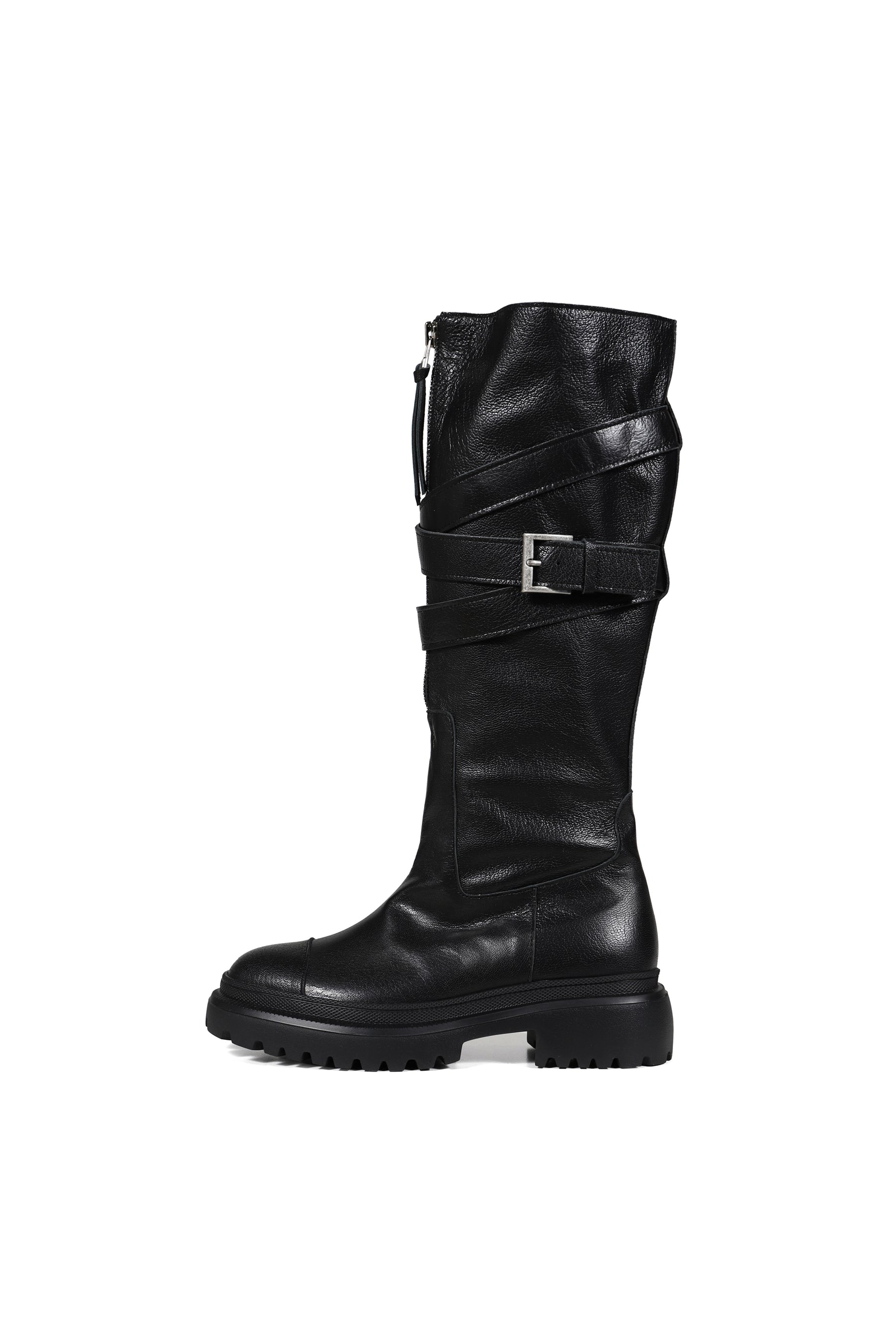 FOLDED BELT LONG BOOTS / BLK