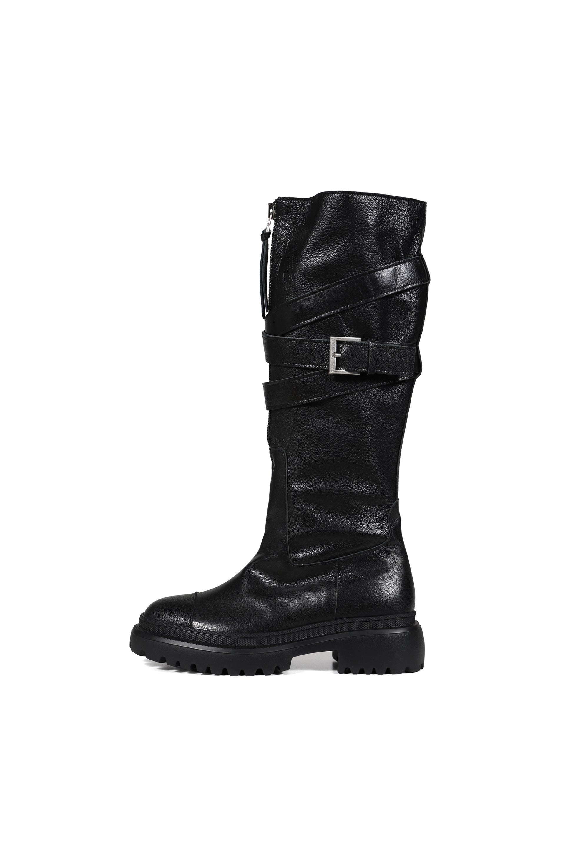 FOLDED BELT LONG BOOTS / BLK