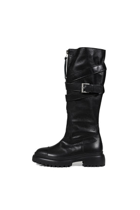 FOLDED BELT LONG BOOTS / BLK