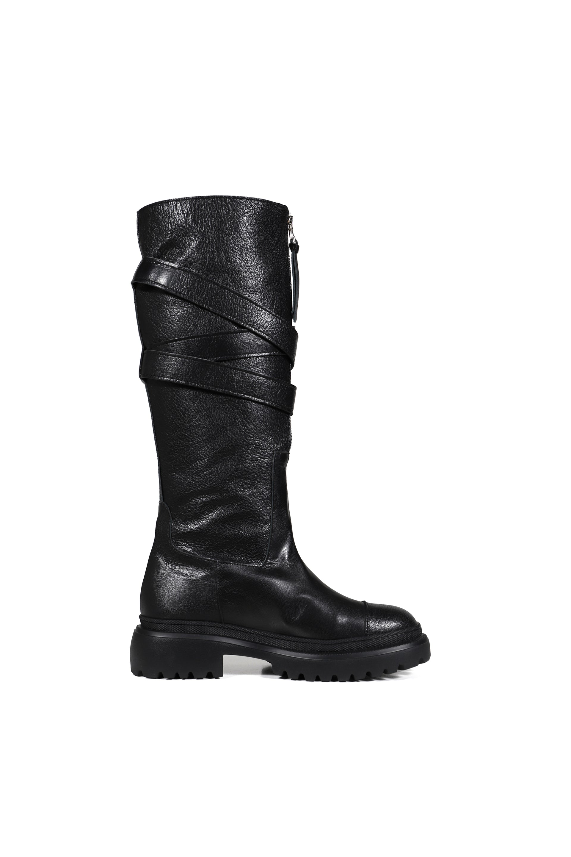 FOLDED BELT LONG BOOTS / BLK
