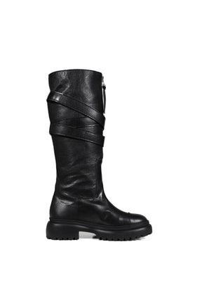 FOLDED BELT LONG BOOTS / BLK