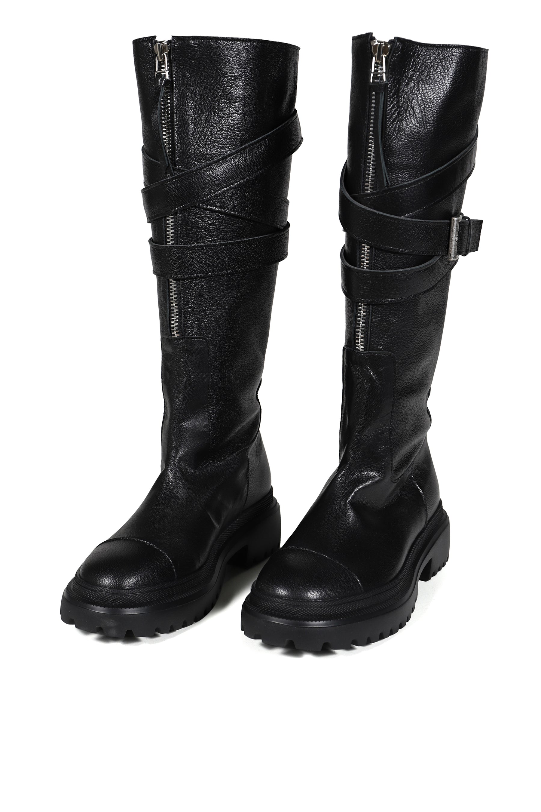 FOLDED BELT LONG BOOTS / BLK