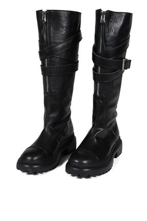 FOLDED BELT LONG BOOTS / BLK