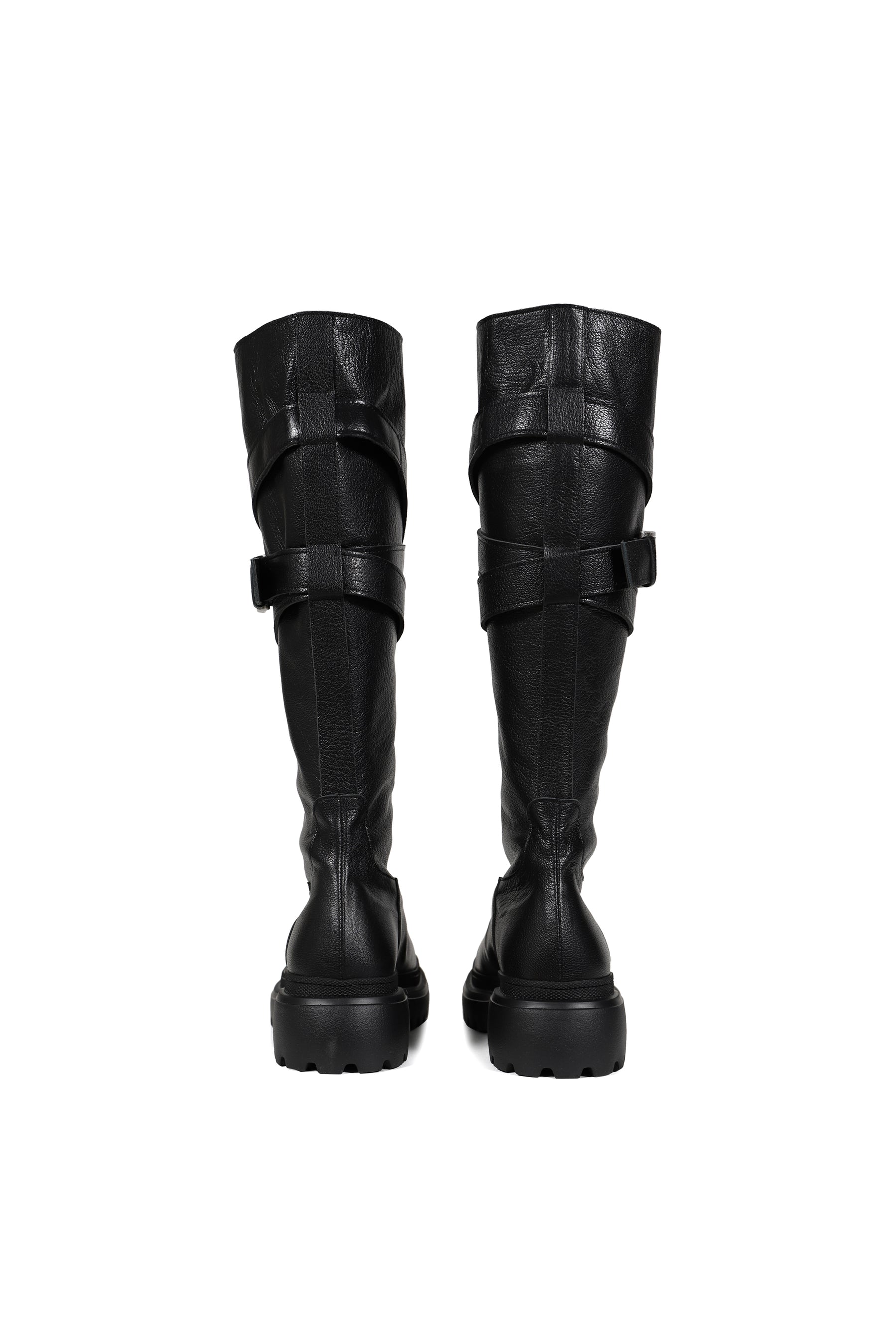 FOLDED BELT LONG BOOTS / BLK