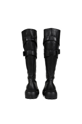 FOLDED BELT LONG BOOTS / BLK