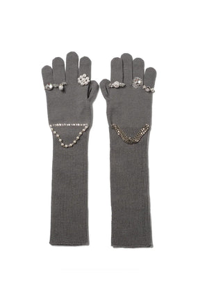 JEWELRY ATTACHED LONG GLOVES/SMALL / GRY
