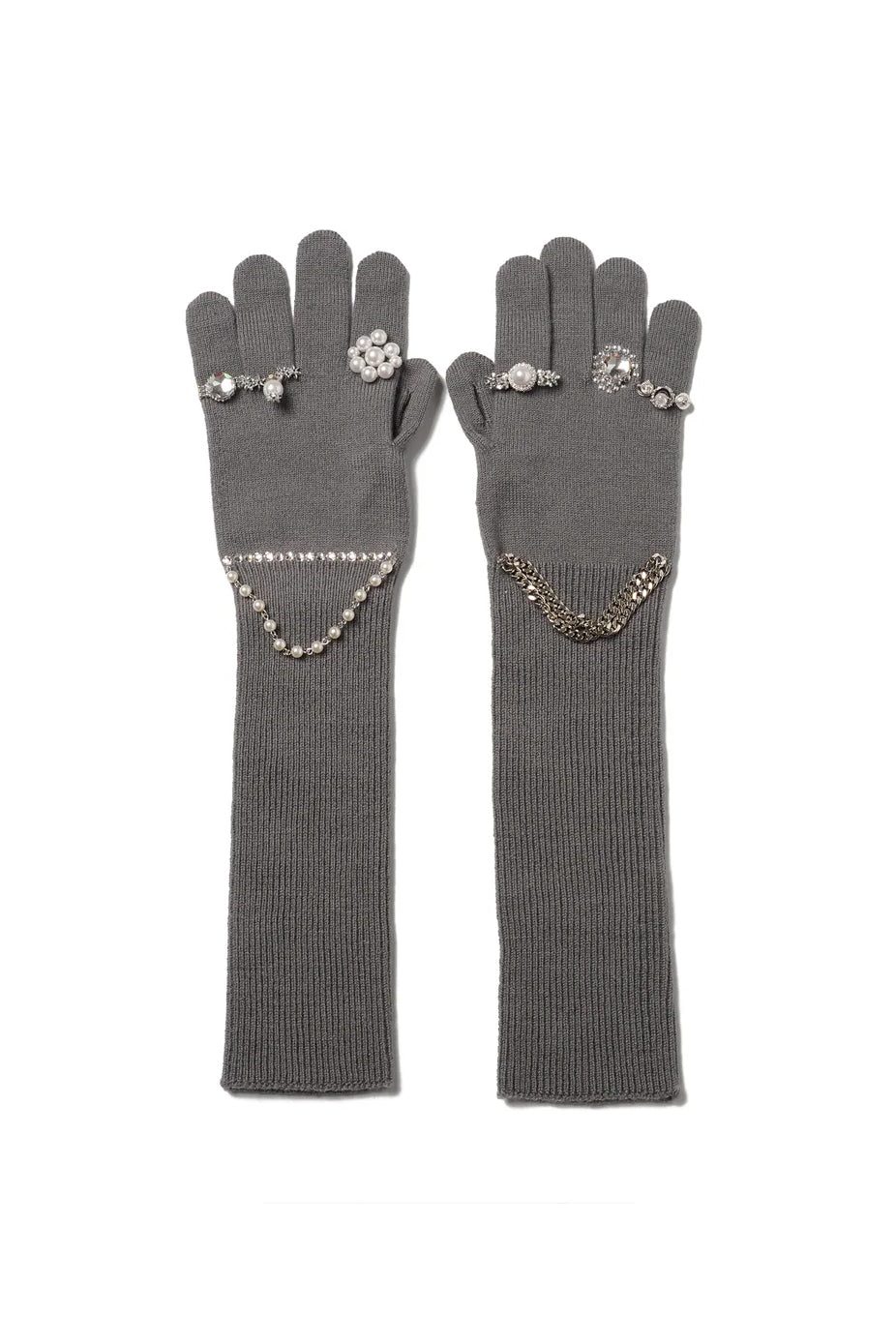 JEWELRY ATTACHED LONG GLOVES/SMALL / GRY
