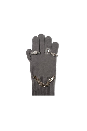 JEWELRY ATTACHED LONG GLOVES/SMALL / GRY