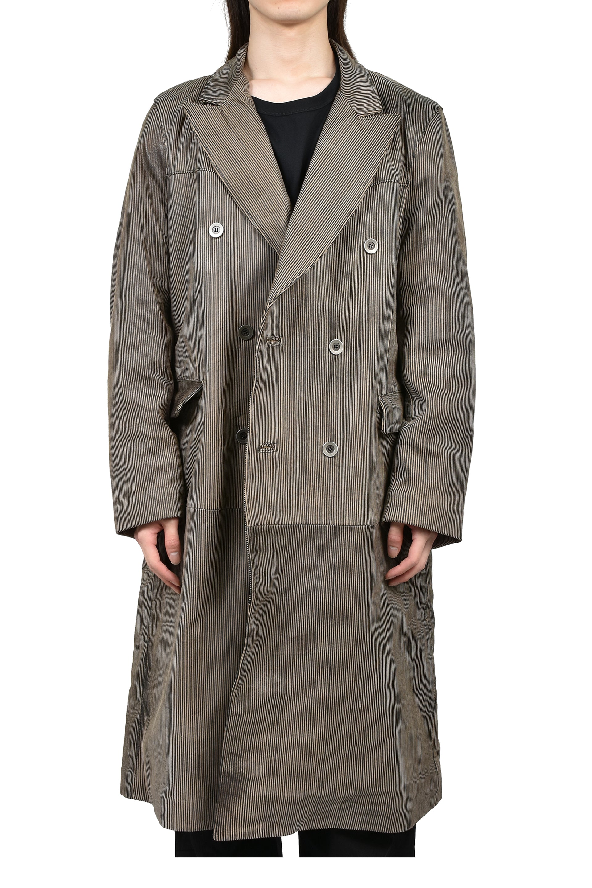 CORDUROY LEATHER COAT / GRY