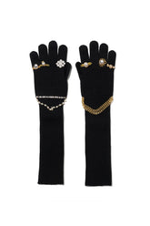 JEWELRY ATTACHED LONG GLOVES / LARGE / BLK / GOLD