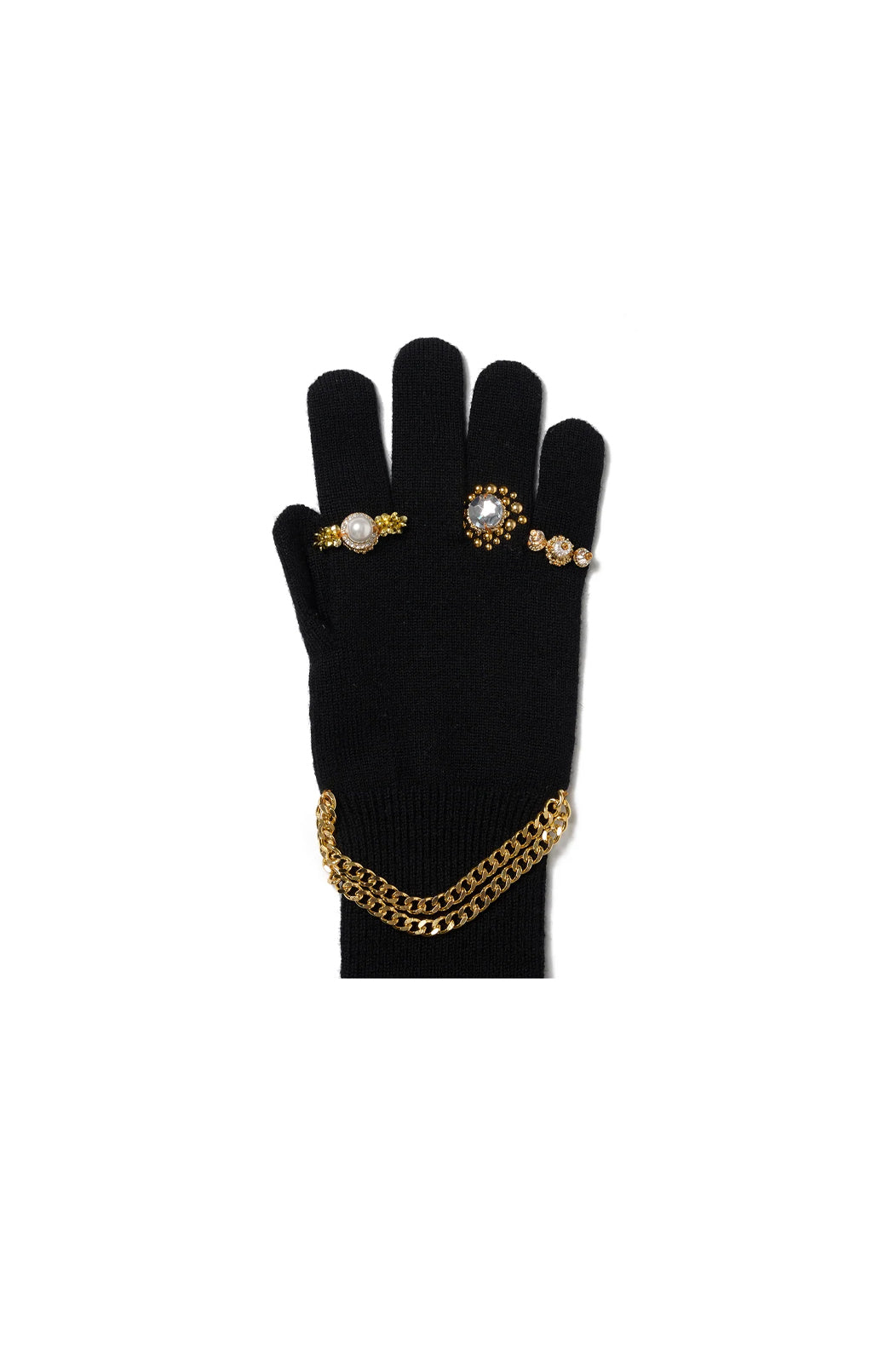 JEWELRY ATTACHED LONG GLOVES / LARGE / BLK / GOLD