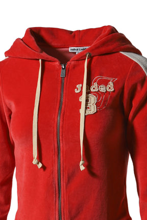 THREE VELOUR FITTED HOODIE / RED