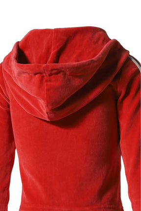 THREE VELOUR FITTED HOODIE / RED