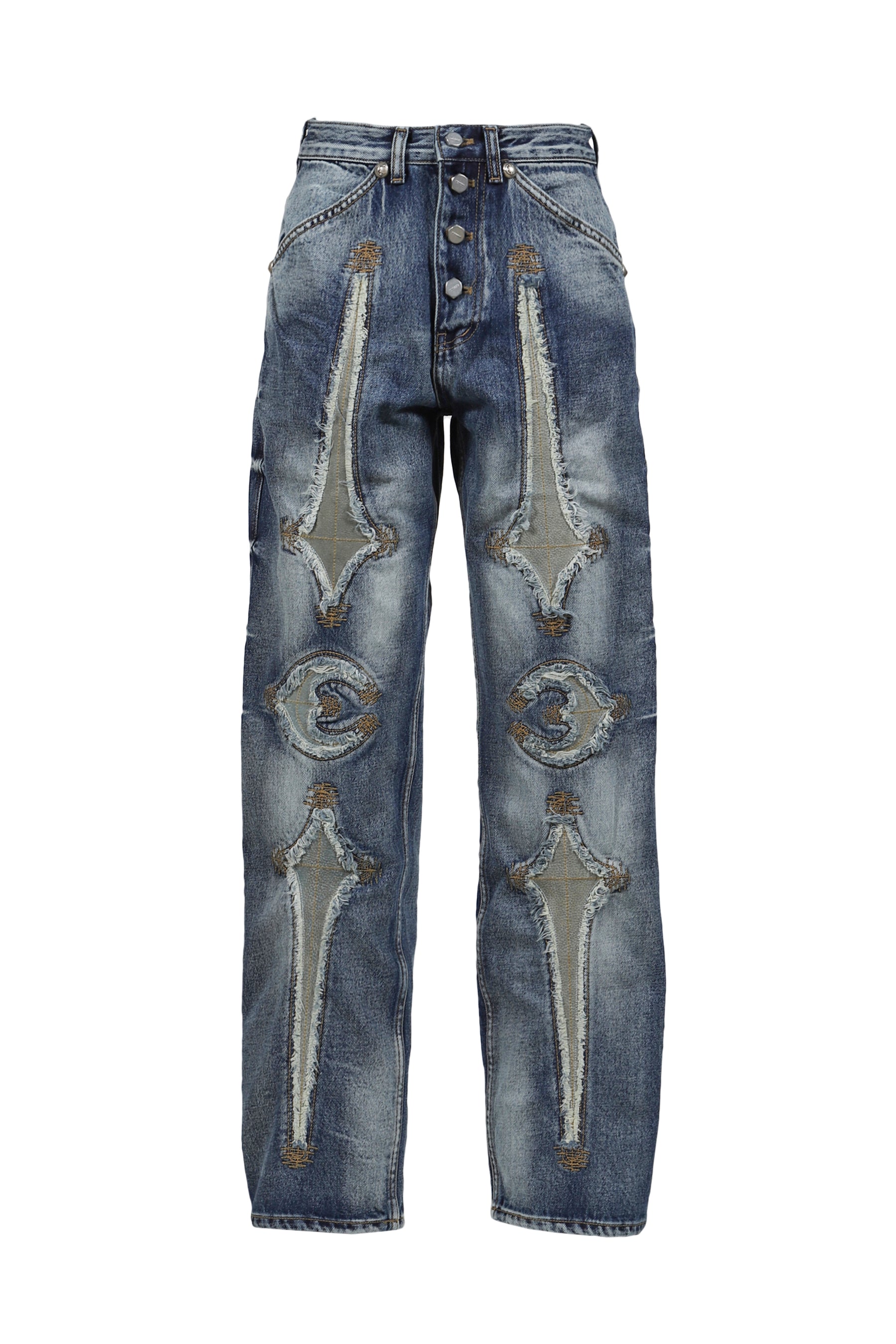 TC BONE LEATHER DENIM PANTS / BLU