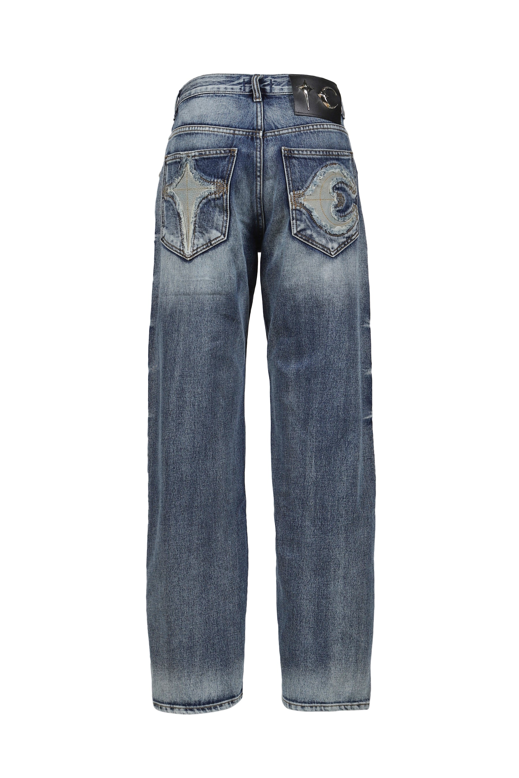 TC BONE LEATHER DENIM PANTS / BLU