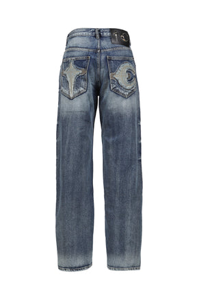 TC BONE LEATHER DENIM PANTS / BLU
